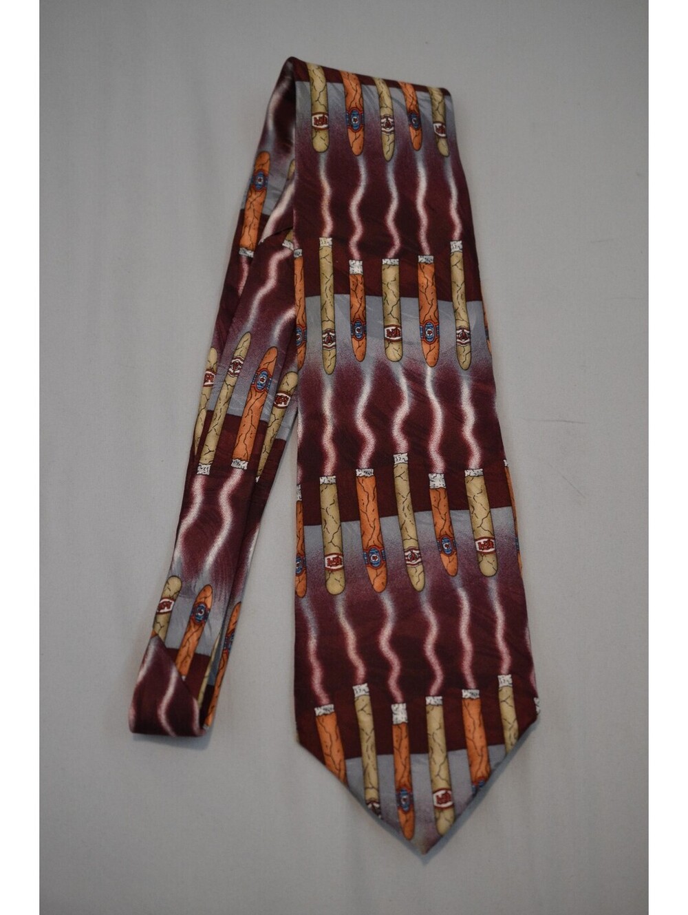 Vintage Novel-Ties by Rafe Silk Cigar Necktie Made USA Novelty Smoking Tie